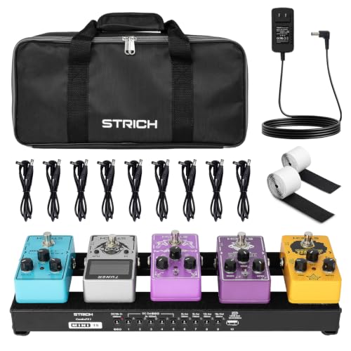 STRICH Guitar Pedal Board with Built-in Power Supply Small Pedal Board 15 x 5.1 1.3LB Lightweight Aluminum Alloy PedalBoard with Pedal Cables Bag Hook Loop Strips PB-M15