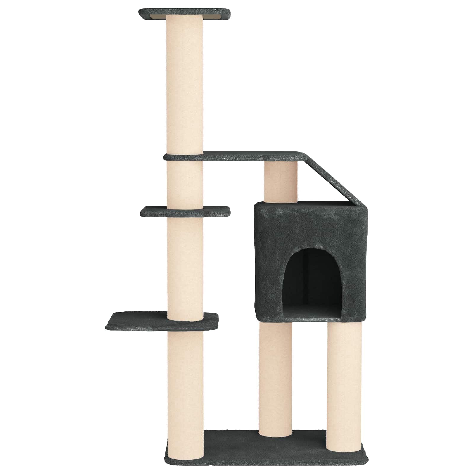 Katzennbaum mit Sisal Kratzsäulen, Dunkelgrau, 183 cm, mehrstöckiger Kletterbaum mit Höhle, Hängematte, Plüsch, Kratzstamm, Plattform, Indoor Kratzmöbel für Wohnzimmer und Katzenpflege