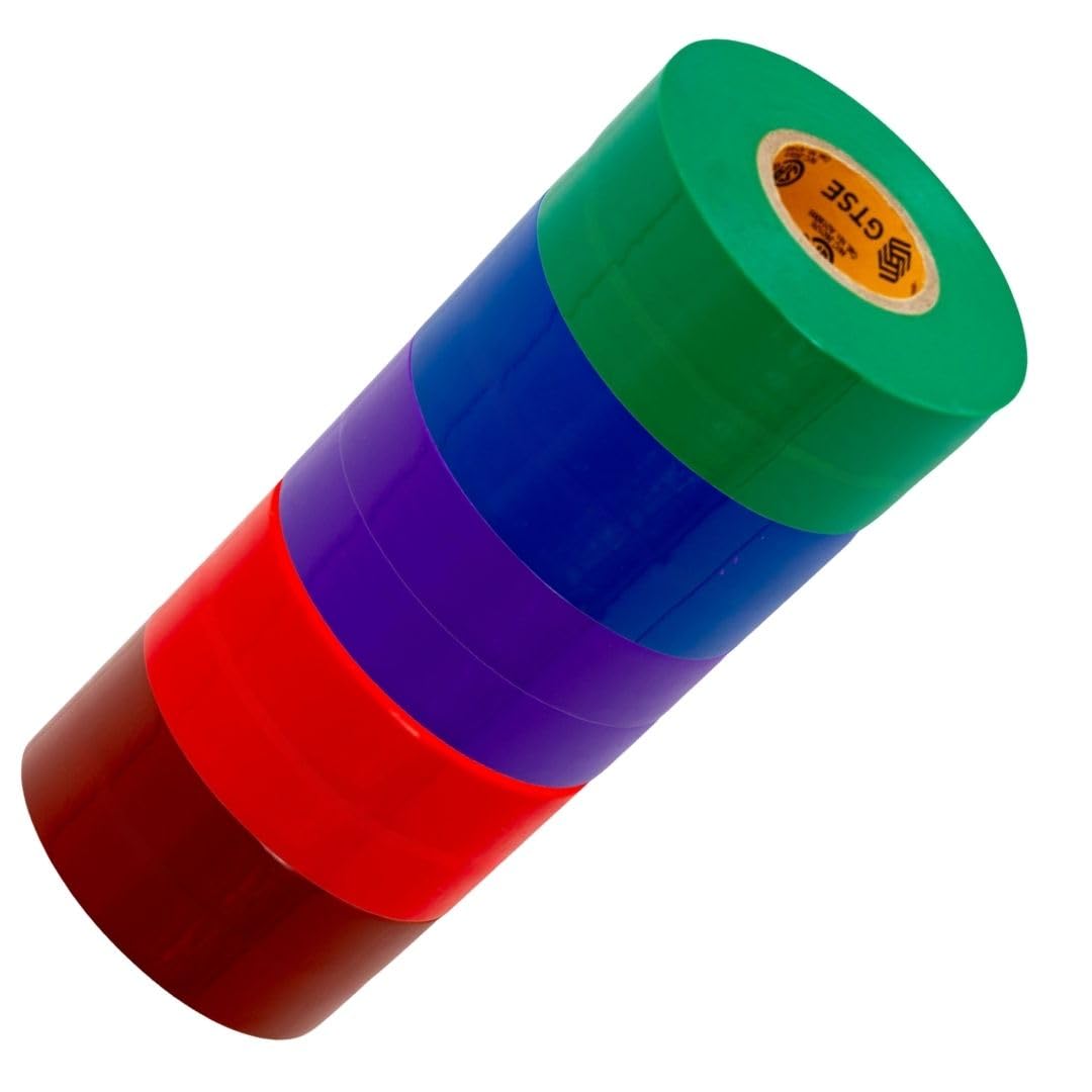 GTSE Nastro elettrico largo, confezione da 10 pezzi, impermeabile, in vinile di grado industriale, 5,1 cm x 1,8 m, forte nastro elettrico autoadesivo in PVC per isolamento dei fili, 7 mil, 600 V - UL