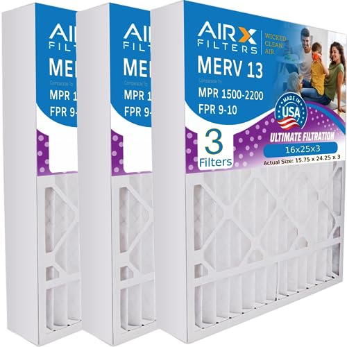 AIRX FILTERS WICKED CLEAN AIR. 16x25x3 Air Filter MERV 13 Compatible with Air Bear 255649-101 Furnace Filter 3 Pack