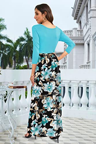 Image of WNEEDU Women's 3 /4 Sleeve Casual Loose Long Maxi Dresses with Pocket