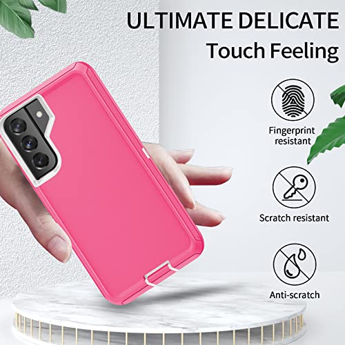 Szfirstey Phone Case For Galaxy S22, Drop Protection Rugged Shockproof Military Protective Phone Cover Armor Heavy Duty For Samsung Galaxy S22 (Hot Pink/White) #TOP5
