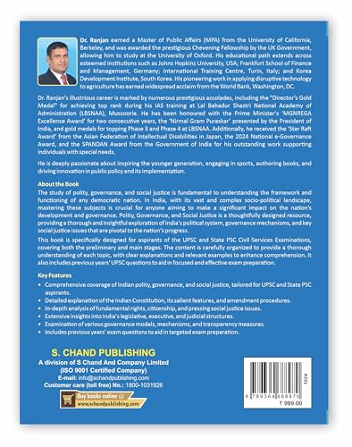 Image of Polity Governance & Social Justice for UPSC IAS & State PSC Civil Services Exams (Prelims & Main) | Indian Polity, Constitution, General Studies, Judicial Structures | PYQ | S Chand Exam Book 2025