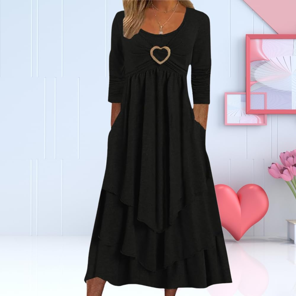 Womens Wedding Guest Maxi Dresses Spring Long Sleeve Flowy Dress Layered Irregular Hem Swing Dress with Pockets - Image 2