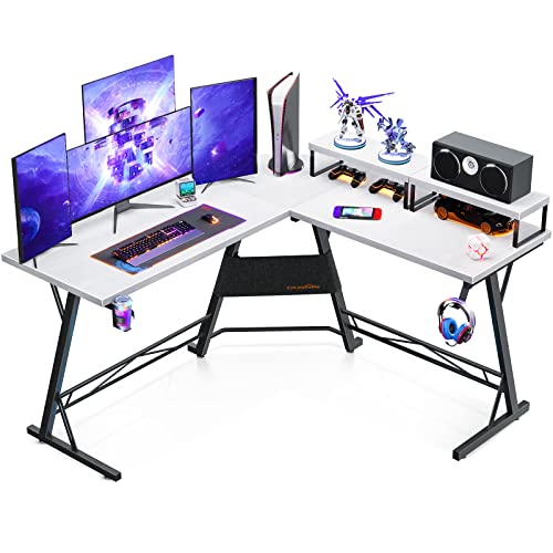 Coleshome Computer Desk L Shaped Gaming Desk, 51'' Computer Corner Desk with 2 Monitor Stands, Home Office Desk with Hook and Cup Holder, Space Saving, Easy Assembly Coleshome Computer Desk L Shaped Gaming Desk, 51'' Computer Corner Desk with 2 Monitor Stands, Home Office Desk with Hook and Cup Holder, Space Saving, Easy Assembly