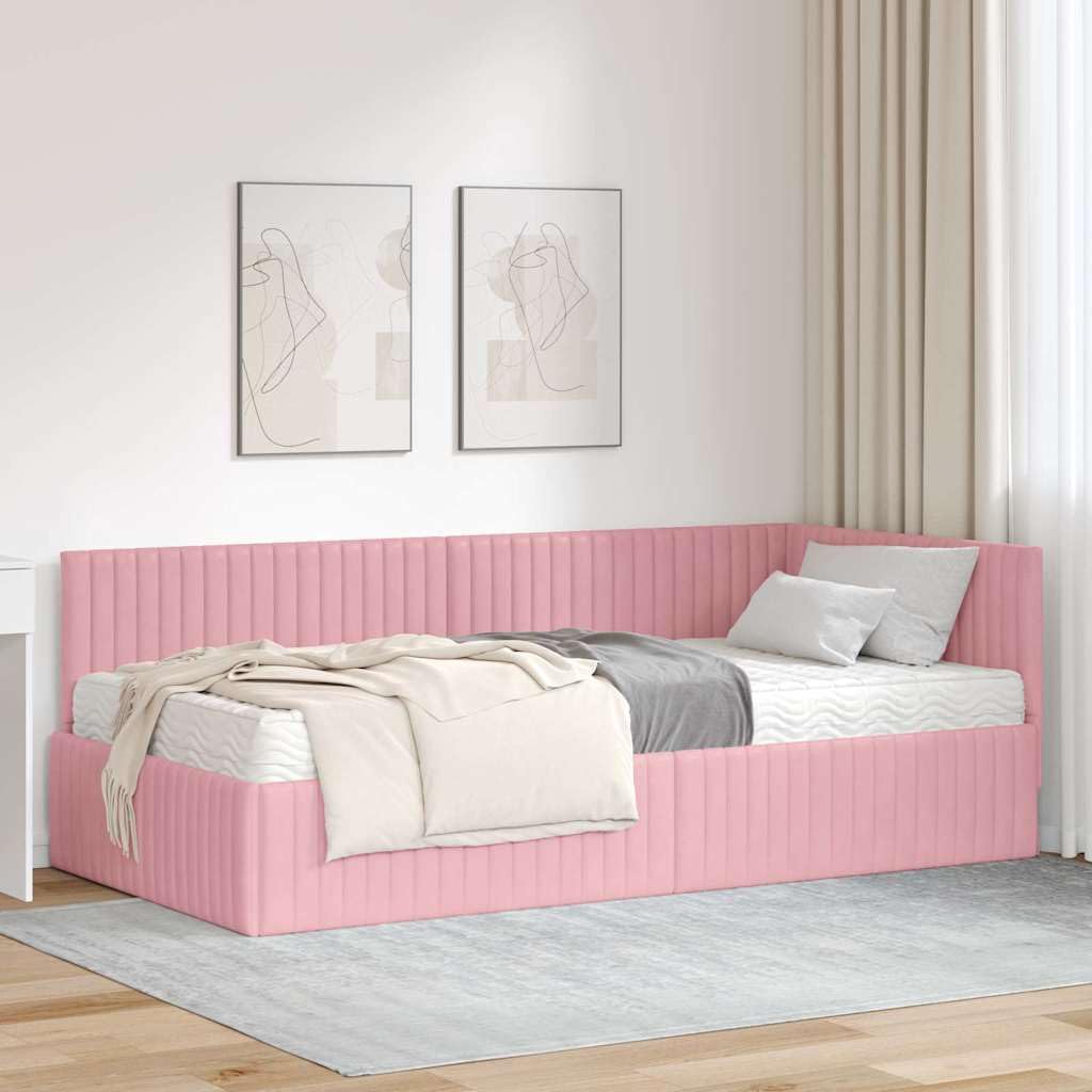 Struttura Letto Angolare in Velluto Grigio con Materasso Inclusa, Design Moderno, Supporto Solido, Testata Montata a Parete, Dimensioni 204x94x72 cm, Facile da Montare per Camera da Letto