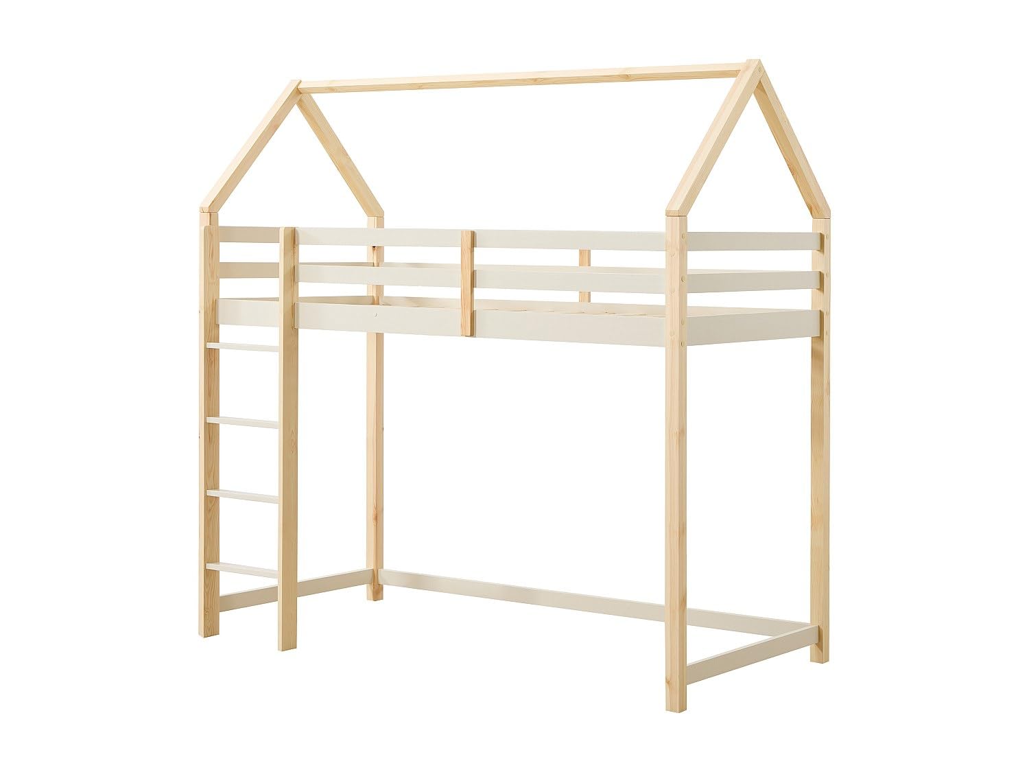Vente-unique - Lit Mezzanine cabane 90 x 190 cm - Pin Massif – Beige et Naturel - TARZIA