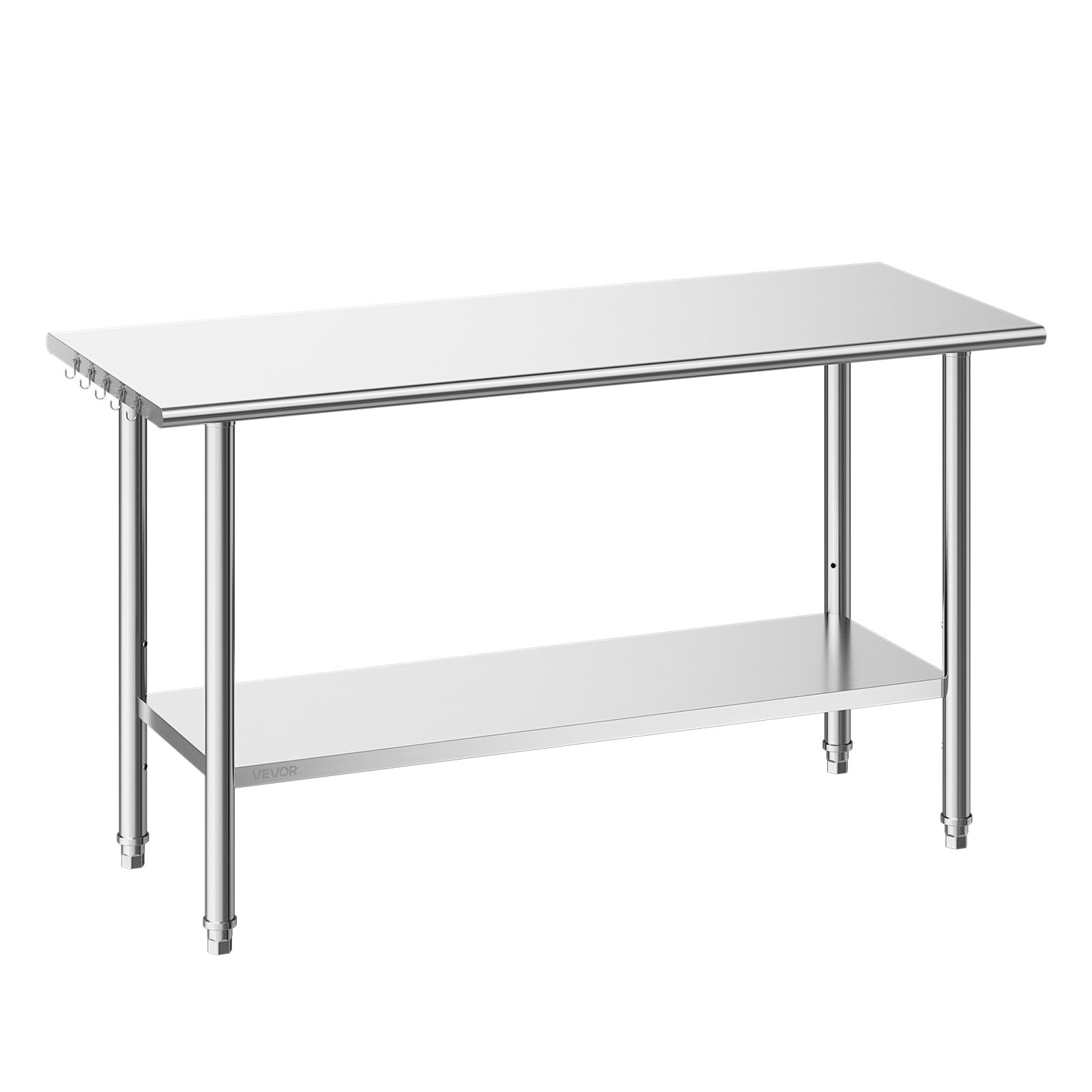 VEVOR Tavolo da Lavoro Commerciale da Cucina 152,4 x 61 cm in Acciaio Inox, Postazione di Lavoro Preparazione di Piatti Cibo, Catering Ristoranti Hotel, Ripiano Inferiore Regolabile, Acciaio Inox