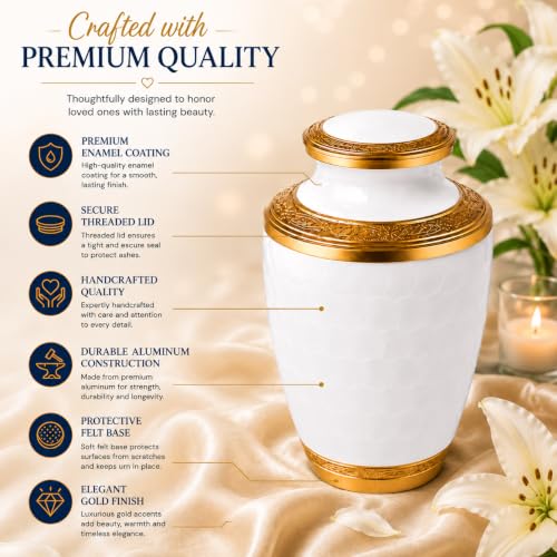 Image of White Urn for Ashes for Women & Men with Ashes Necklace Up to 220 lbs