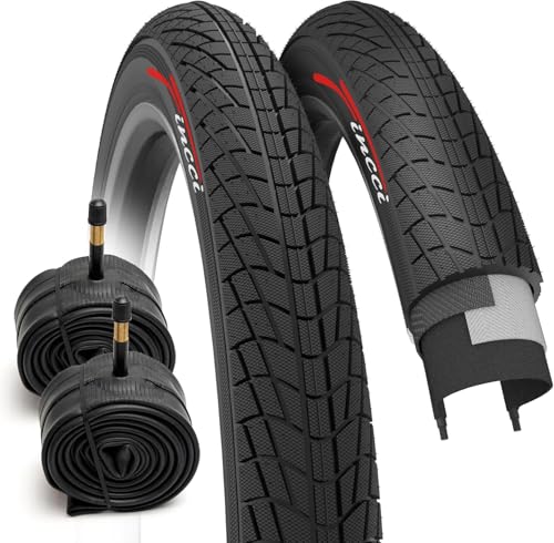 Fincci 20 Zoll Fahrradreifen Set - 20 x 1.75 (47-406) Reifen mit passendem Fahrradschlauch (48mm Autoventil AV) - Robustes Set für BMX, Kinderfahrrad & Dreirad - Faltbar & Langlebig - Schwarz