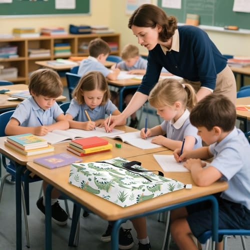 Kids Tote Bags for Boys Girls Ages 4-16, Crocodile Green Leaves Handbags Book Tote Bags with Zipper for School and Playtime4