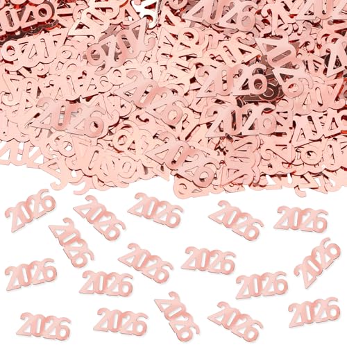 MARFOREVER Confeti de oro rosa 2025 con purpurina de oro rosa 2025 para decoración de fiesta de graduación 2025, suministros de fiesta de graduación 2025