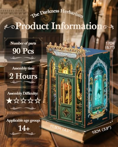 Image of CUTEBEE Book Nook Kit - DIY Miniature House Magic Dollhouse Kit for Adults, Booknook Tiny House Bookshelf Decor 3D Wooden Puzzle, Gifts for Family, Friends (The Darkness Herbarium)