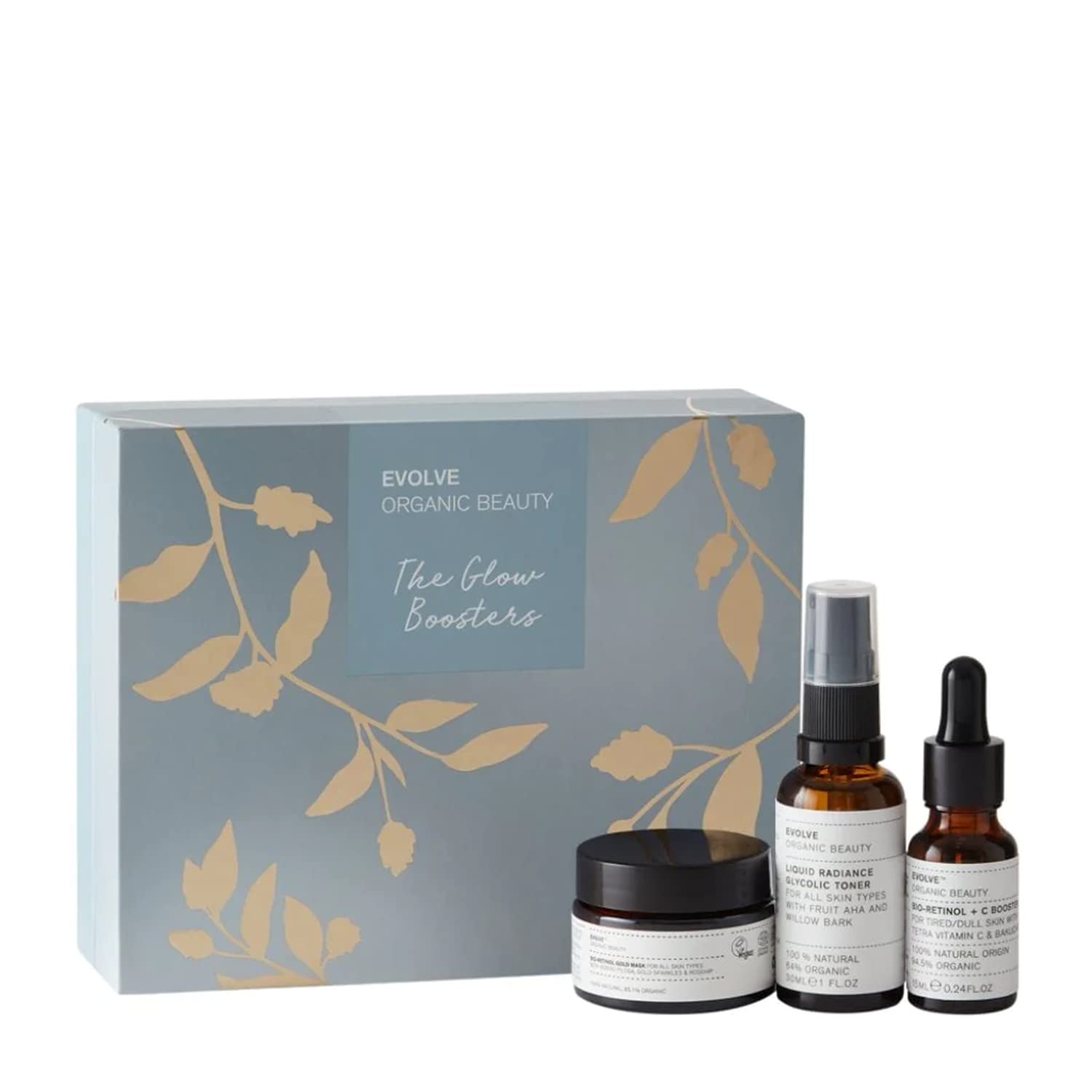 Evolve Organic BeautyThe Glow Boosters 3 Step Routine | Small Batch, Vegan Clean Beauty Gift Set (3 Pieces)