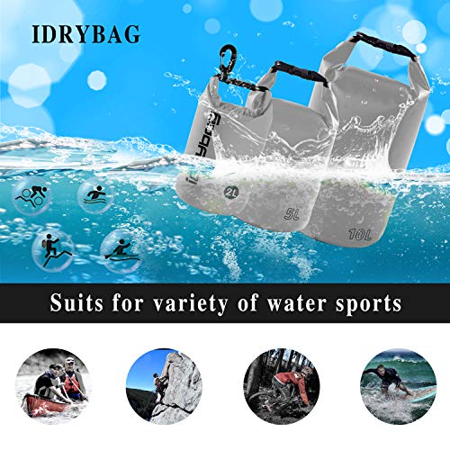 Image of IDRYBAG Dry Bag Waterproof Floating, TPU Waterproof Bag Roll Top, 2L,5L,10L Dry Bag Kayak Storage for Kayaking, Boating, Rafting, Fishing, Swimming, Hiking, Camping, Travel, Beach