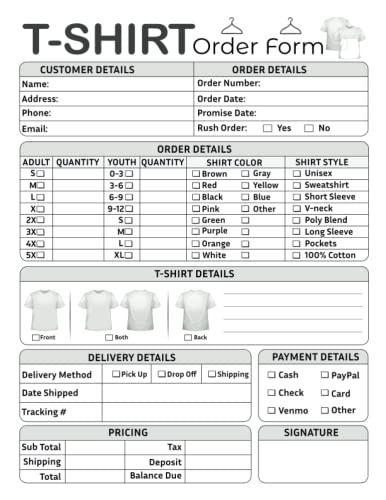 T-Shirt Order Form: Custom Tee Shirt Order Tracking Organizer For Small Business Owners For Direct Selling
