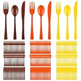 Minatee 180 Pcs Thanksgiving Plastic Silverware Heavy Duty Cutlery Sets Disposable Utensils for Holiday Easter Autumn Fall Party Supplies, 60 of Each Forks Knives Spoons (Brown, Orange, Yellow)