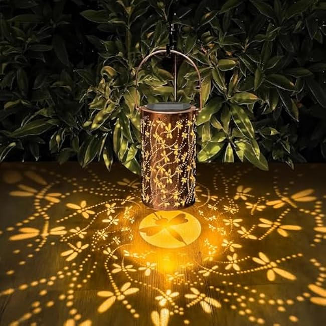 Solar Lanterns Outdoor Waterproof Dragonfly Lantern Garden Decor Birthday Christmas Gifts for Women Mom Grandma Hanging Solar Lights Metal Halloween Decorations Outside for Yard, Patio, Porch