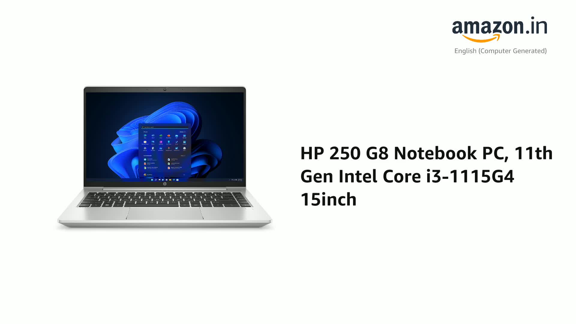 HP 250 G8 Notebook PC, 11th Gen Intel Core i3-1115G4 15inch(39.6cm