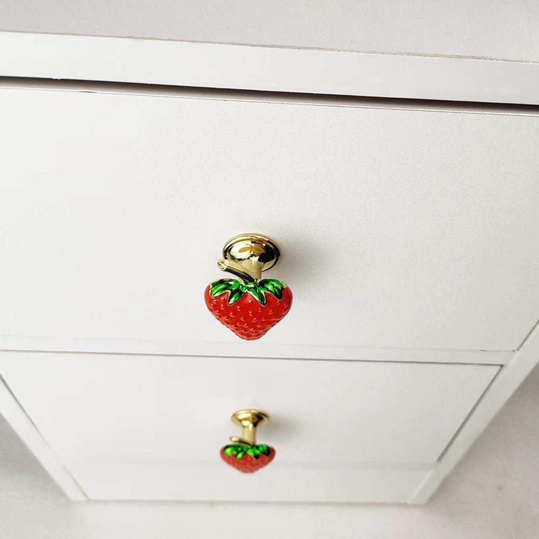 10 Pcs Fruit Strawberry Shape Metal knobs Cabinet Drawer Knob Pull Handle, Furniture Decorative Wardrobe Closet Cupboard Dresser Handles (Red)