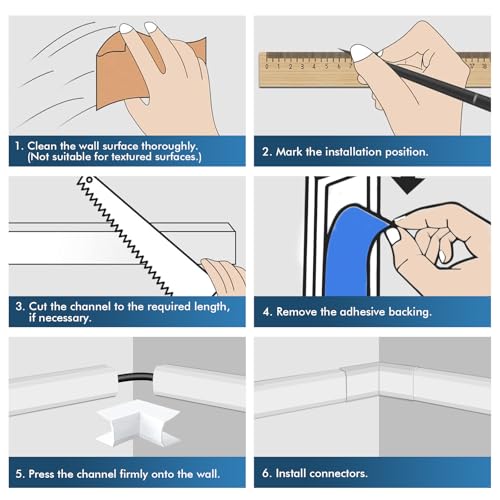 shinfly 86.9in Cord Hider Kit, Paintable Cable Raceway for Wall Mounted TV, Cord Covers for Wires on Wall, Wire Hider for TV Cables, White, 0.98” W x 0.51” H (14.5in x 6-Pack) by shinfly - Image 9