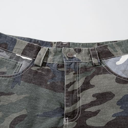 XYXIONGMAO Men's Techwear Camo Cargo Pants Skirt Overlay Layered Two-Tone Distressed Casual Multi-Pocket Streetwear Overalls4