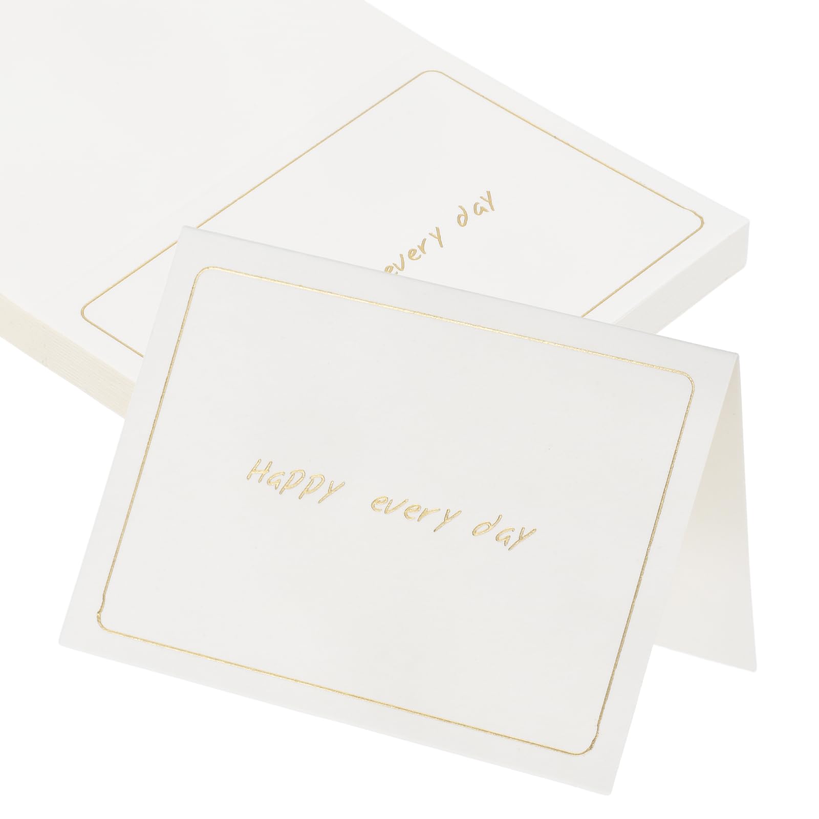 sourcing map 25Pcs Happy Every Day Cards, 14 x 9.5cm Blank Folded Cardstock Greeting Card with Gold Foil Border for Wishes Gift Wedding Graduation Birthday DIY Craft Invitations, White