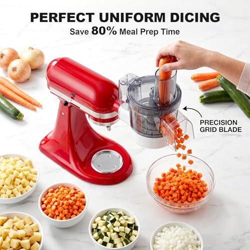 Image of COFUN 5-in-1 Food Processor Attachment for KitchenAid Stand Mixer | Multifunctional Chopper Attachment, Dicing /Slicing /Shredding /Strip Cutting /Sauce Discs, Storage Case