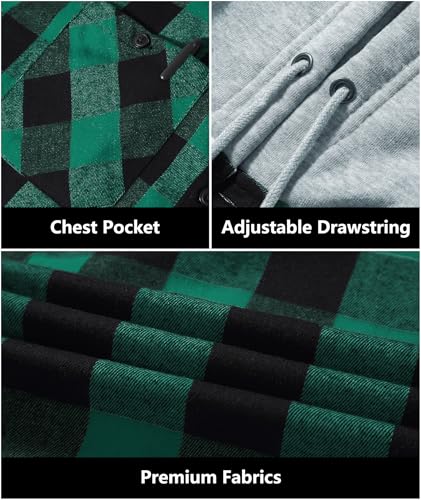 JACKETOWN Men's Flannel Long Sleeve Hoodie Shirts Casual Button Down Plaid Shirt Jackets Stylish with Pocket Green - image 3