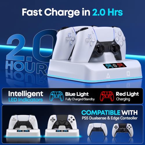 Image of P S5 Controller Charger Compatible with P S5 Dual /Edge Remotes | Drop & Go Design, 2H Fast Charging Dock, 9 RGB Lights & LED Indicator, P S5 Controller Storage