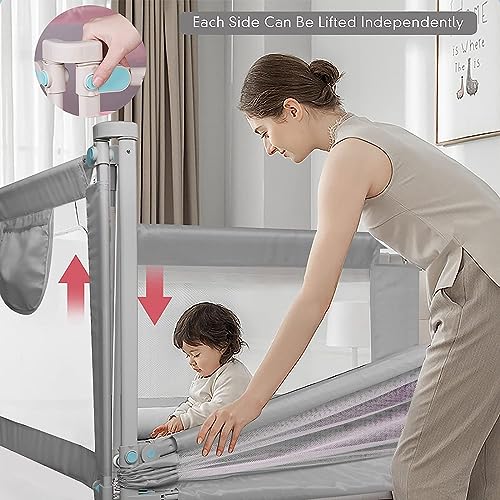 Protector de barandilla para cama de bebé con malla transpirable y altura ajustable 4