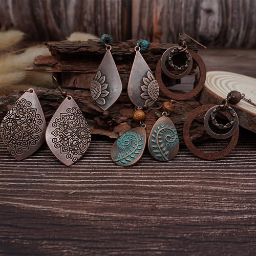 11 Pairs Vintage Drop Dangle Earrings for Women Boho Earring Jewelry Set Retro Flower Dangly Earring Teardrop Sun and Moon Earrings for Mother's Day Christmas4