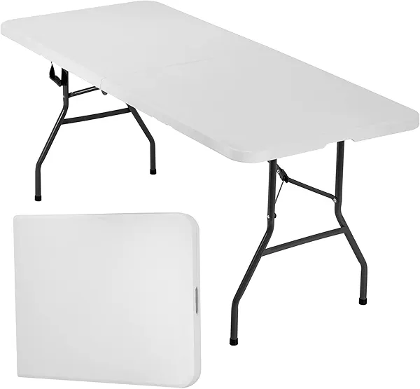 6 Foot Camping Table Plastic Table Portable Picnic Tables Dining Table for Outdoor Parties with Carrying Handle,White