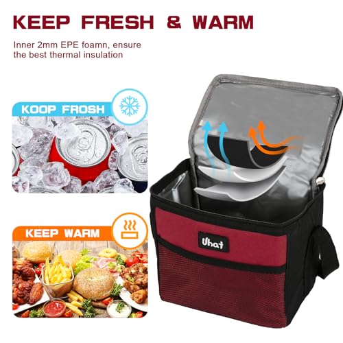 Uhat Adult Cooler Lunch Box Small Cool Bag 5L Dual Compartment Thermal Bag for Work School Day Trip (Red) - Image 3
