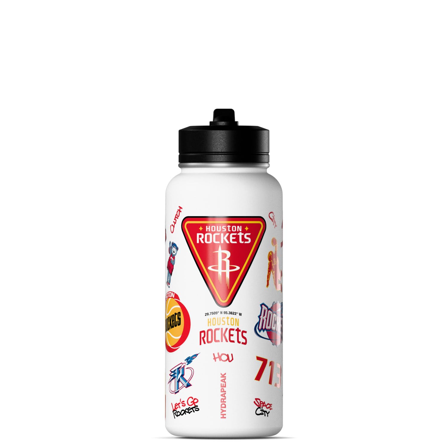 Hydrapeak NBA Officially Licensed Houston Rockets 32oz Insulated Water Bottle, Celebrating the City of Houston, Straw Lid & Handle | Space City-Inspired Sports Tumbler for Game Day & Travel
