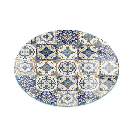 Placa Térmica Bajo Chimenea ⌀ 70 cm Sostenible Montaje sin Taladrar Moderno Bordes Pulidos Redondo Fácil Limpieza Placa de Seguridad - Patrón de Mosaico con Flores