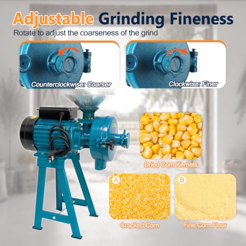 Image of H&ZT 3000W Electric Grain Mill, 110V Corn Wheat Rice Grinder, 2800 RPM | 150mm Grinding Disc, Up to 166 lb /h Output, Galvanized Iron Housing, Dry or Wet & Dry Models for Home and Farm Milling