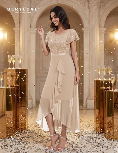 Image of BeryLove Formal Dresses for Women 2026 Wedding Guest with Slit Cocktail Elegant Lace Long Prom Dress