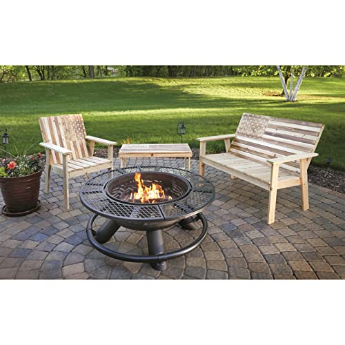 CASTLECREEK 47" Fire Pit BBQ Grill Outdoor Wood Burning Steel Log Firepit for Camping, Grilling, Smores, Yard, Cooking Outside, Barbecue, Bonfire Geometric