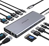 【Weitreichende Kompatibilität】Laptop-Dockingstation kompatibel mit allen Thunderbolt 3/4 Geräten. Wie z.B. Dell XPS 13/15/17, HP Spectre x2/Spectre x360, Lenovo Yoga 720/910/920/930, ThinkPad T470s/T470 T14/T14s, Surface Pro 9/X/Go/Laptop 3, MacBook Pro/Air 2022-2018 etc.★Bitte besatätigen Sie, dass Ihre Laptops mit einem Full-featured USB C Port (Displayport Alt, Power Delivery, Date), wenn Sie nicht sicher sind, kontaktieren Sie uns bitte, wir helfen Ihnen gerne zu überprüfen, ob diese Dockingstation für Ihr Gerät kompatibel ist.