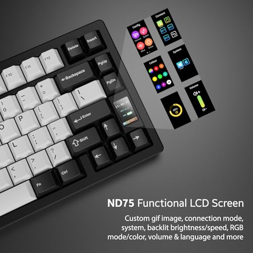 Image of Chilkey ND75 Aluminum Keyboard 75% Percent Wireless Gaming Mechanical Keyboard with LCD Screen, Quick Assembly, BT /2.4G /USB-C, Hot Swappable Per-key RGB Custom Black Keyboard for Windows, MacOS