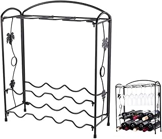 Stojak Na Wino, Z Uchwytem Na Szkło, Składany Metalowy Uchwyt Na Wino Na 8 Butelek I 8 Kieliszków do Wina, Idealny do Wystroju Domu I Przechowywania W Kuchni, Baru, Piwnicy Na Wino, Szafki