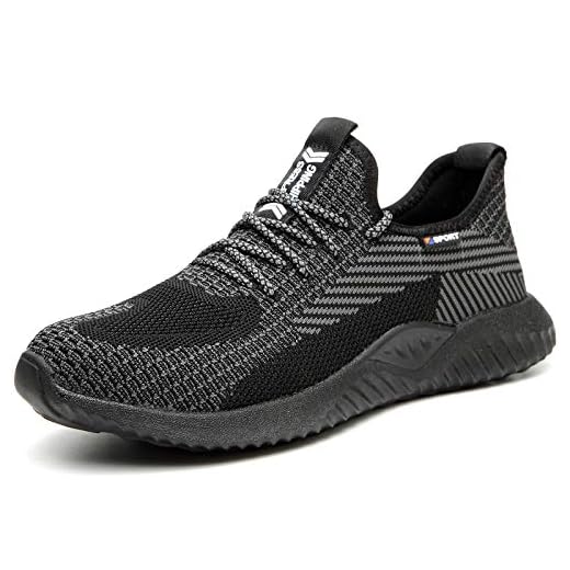UCAYALI Zapatillas de Seguridad Hombre Calzado de Trabajo Cómodo Zapatos de Seguridad con Punta de Acero Zapatos Protección Deportivos Pasas Negras Gr.43