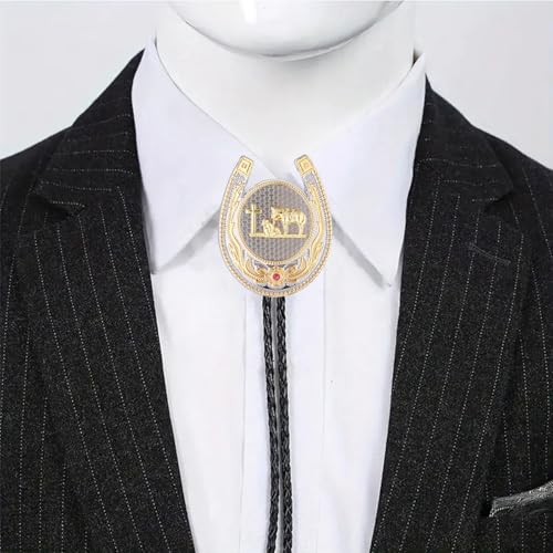 Image of HUABOLA CALYN Bolo Tie for Men- Western Cowboy Native American Golden Horse Bolo Tie