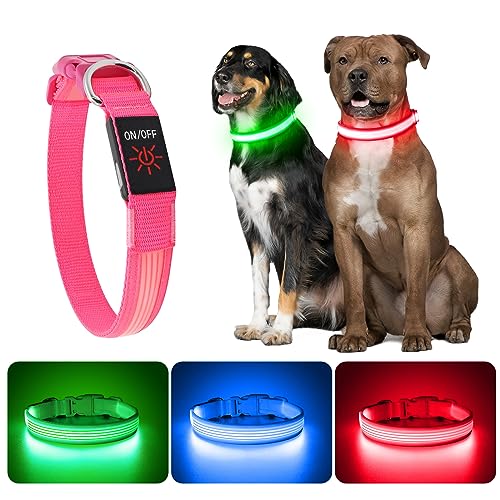 YFbrite Light up Dog Collar, USB Rechargeable LED Pet Collar, Flashing Night Visibility Neckwear