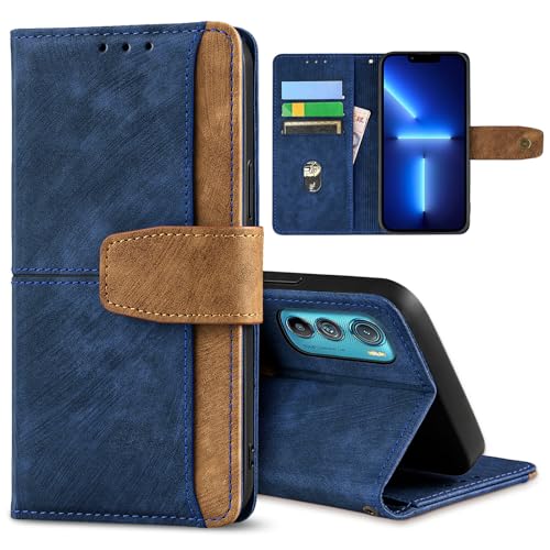 GANGANPRO Leather Business Cell Phone Holster for Motorola Edge 30 Neo,Anti-Slip Scratch Resistant Flip Cover with Card Holder,Stand Feature Wallet Case 6.28 Inches - Blue