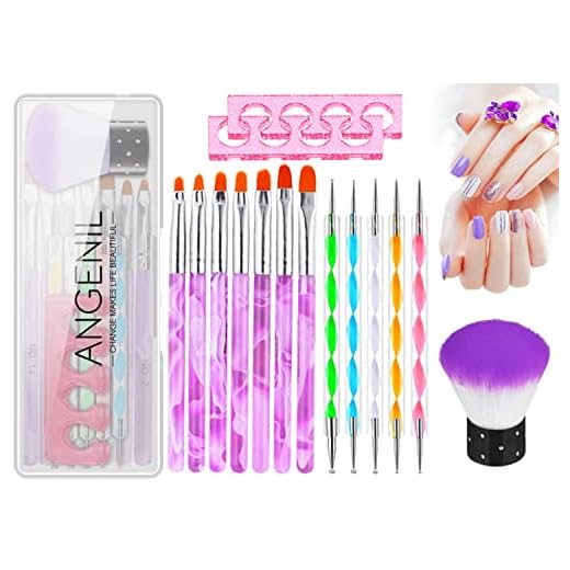 15PCS Acrylic Nail Brush Set with UV Gel Nail Art Brushes and Double Ended Nail Dotting Pen Set Two Finger Toe Separators and Soft Kabuki Brush Powder for Nail Art Dust Remover,Get a Storage Box Free