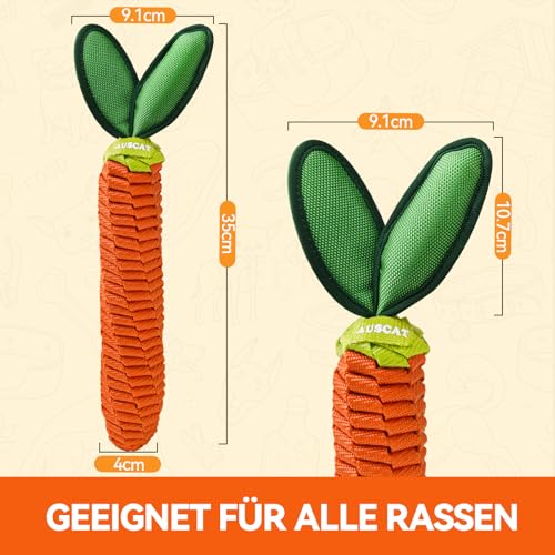 AUSCAT Hundespielzeug Seil, Langlebiges Karotte Hundespielzeug Geflochten mit Quietscher, Tau Spielzeug für Welpen, Karotte