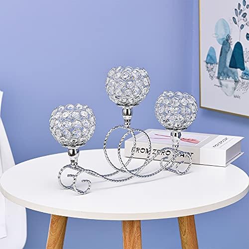 VINCIGANT 3 Arms Candelabra Silver for Wedding Candlestick Home Decor Crystal Tea Light Candle Holders