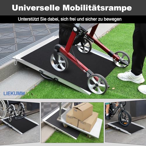LIEKUMM 91 x 73 cm Rollstuhlrampe, 300 kg Kapazität Aluminium Rampe für Rollstuhl, Schwellenrampe für Zuhause, Stufen, Tragbar Auffahrrampe für Elektro-Rollstuhl, Scooter, Kinderwagen, Warenwagen